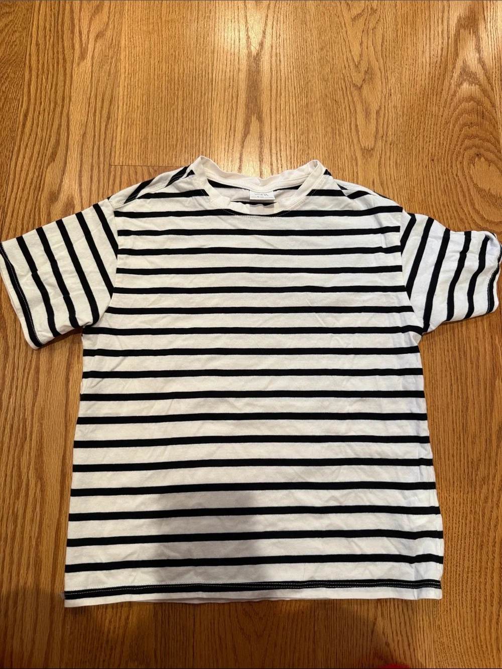 Girls Zara Black and White Striped Short Sleeve Tee